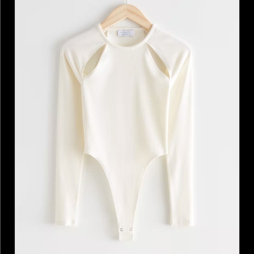 &other stories cream bodysuit with cutouts